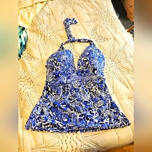 Blue and White Ralph Lauren Tankini top (TOP ONLY)